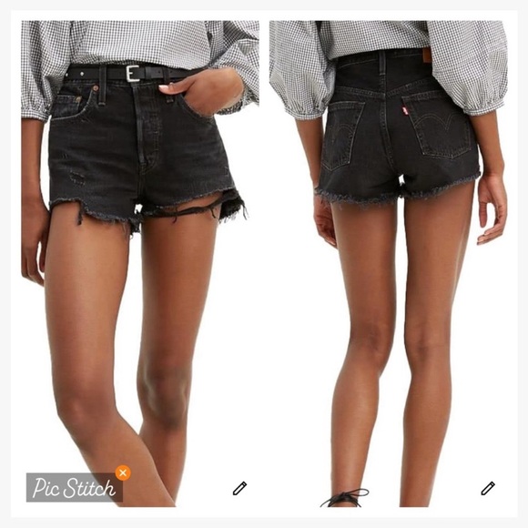 Levi’s Premium 501 Shorts High Rise Black Distressed 26 - Picture 1 of 6
